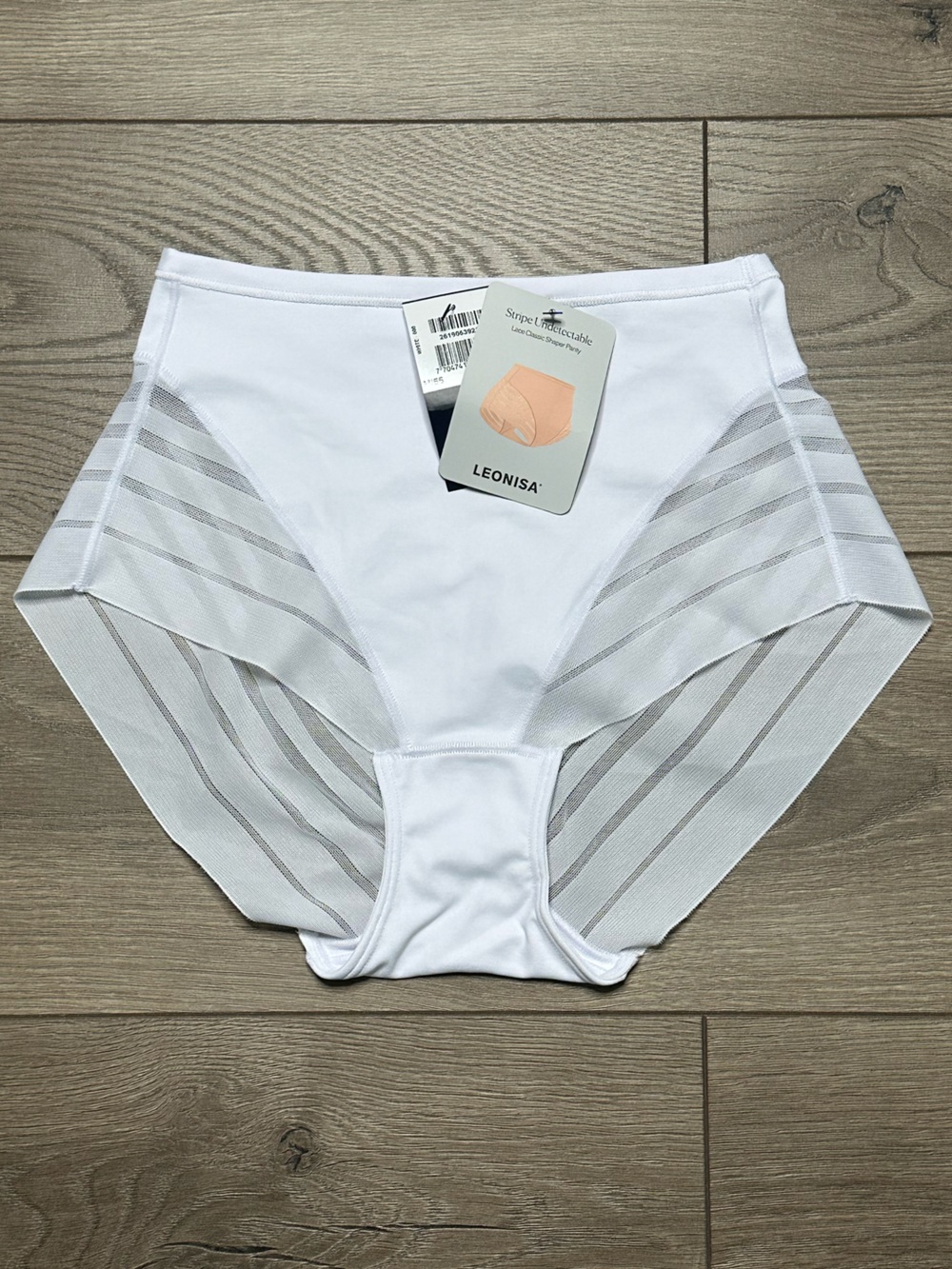 Leonisa High Waist Lace Stripe Undetectable Classic Shaper Panty White Size M